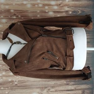 LUSH brown asymmetrical moto cropped jacket size medium